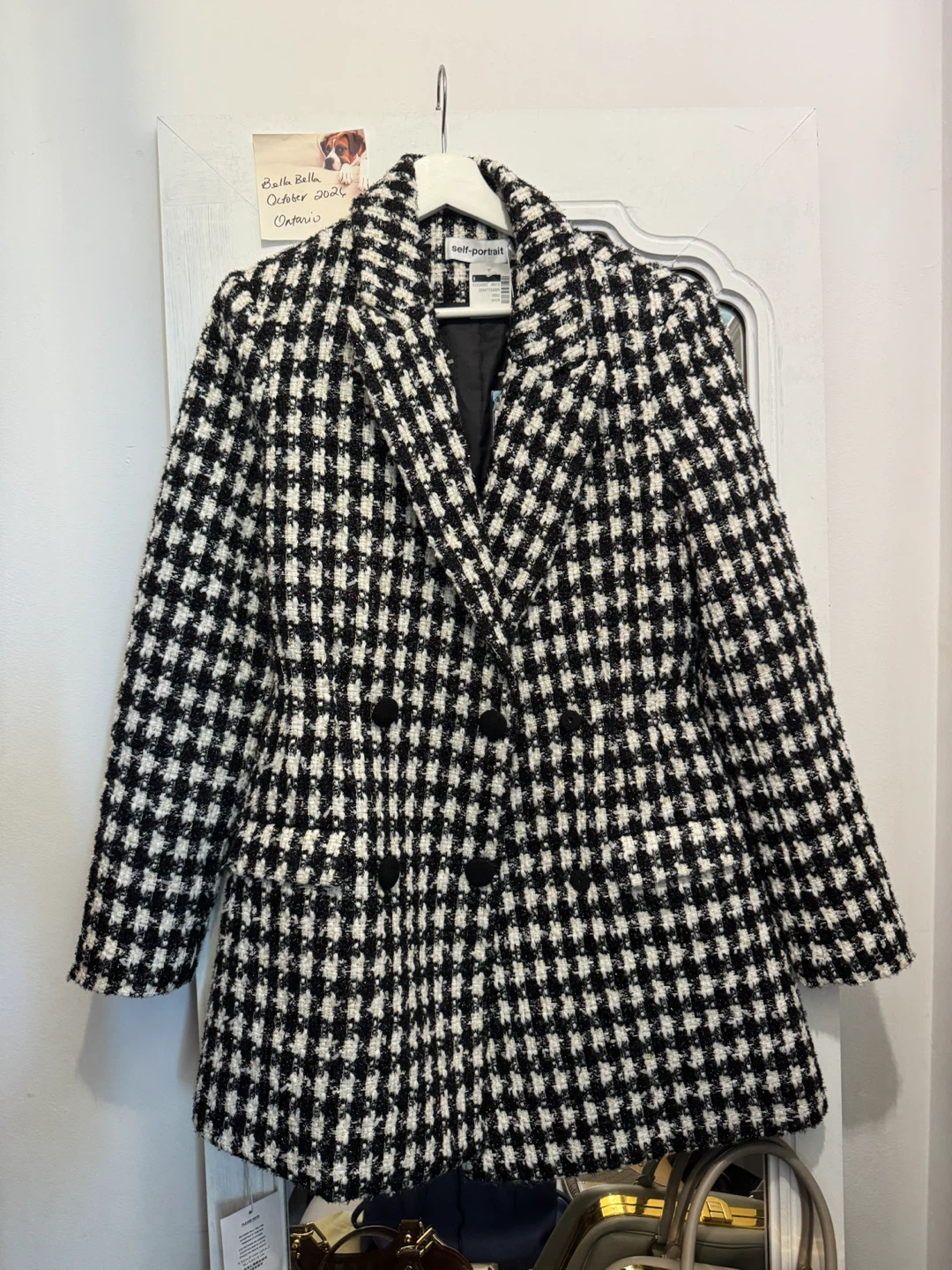 New Self-Portrait Black White Tweed Blazer - photo 5