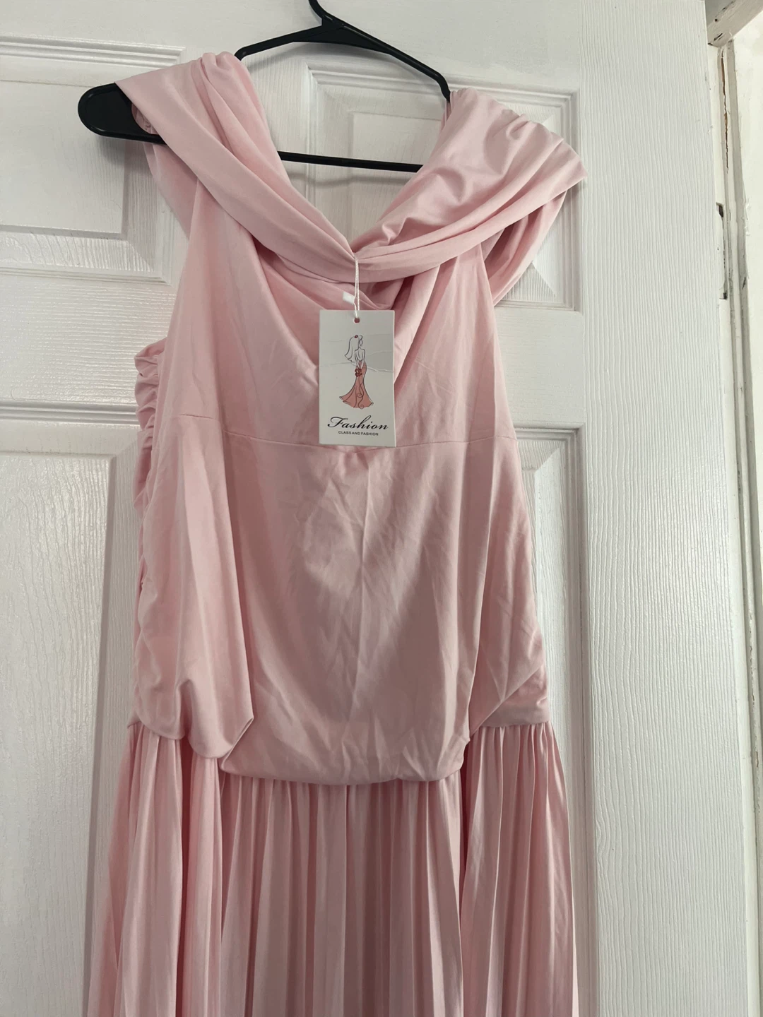 Pink Off-The-Shoulder Pleated Dress - photo 4