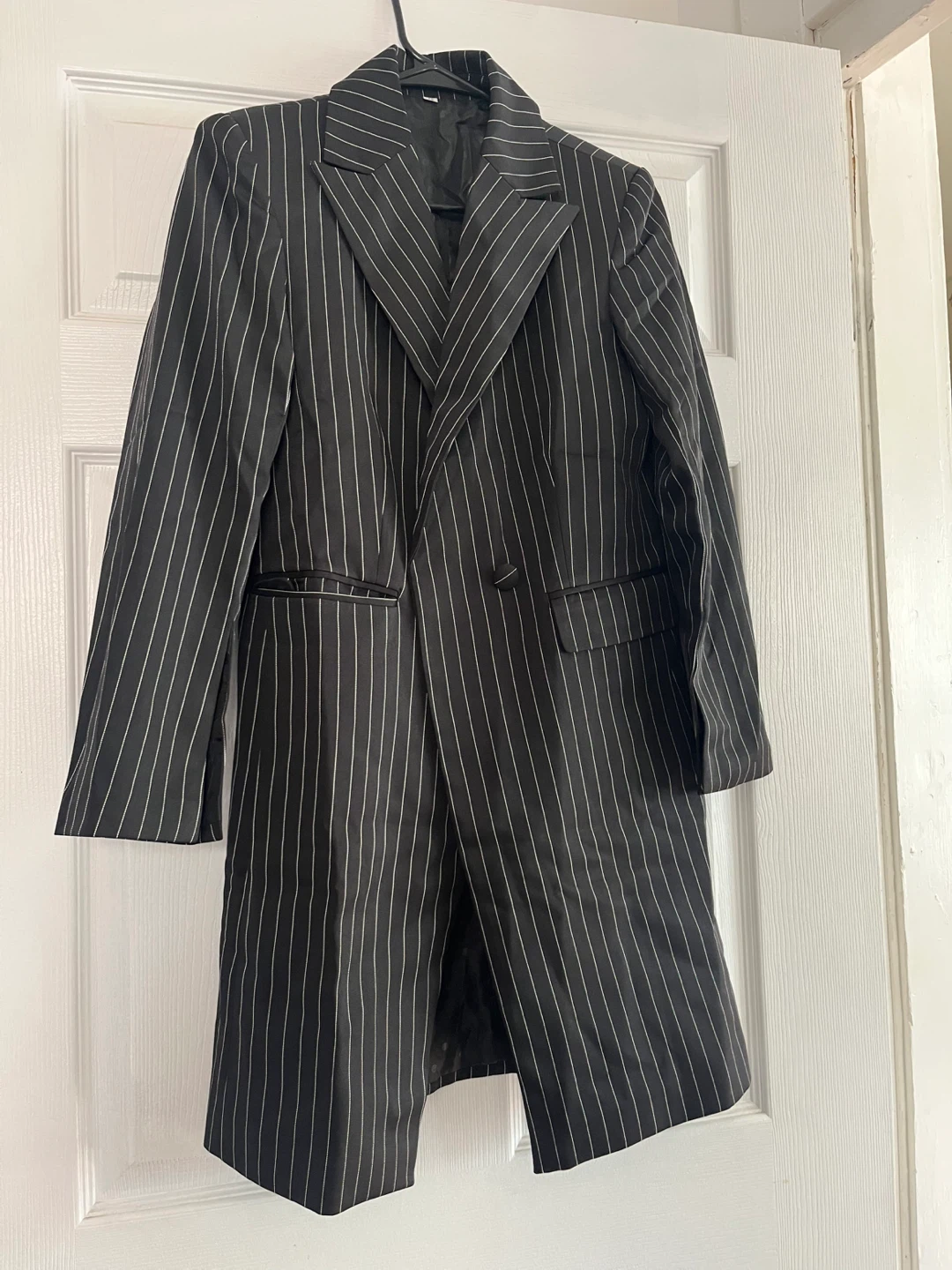 Black and white pinstriped blazer