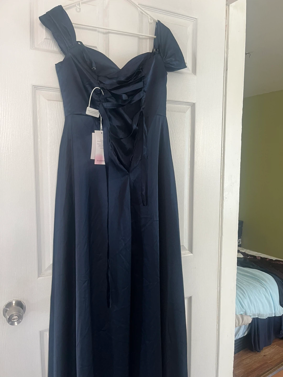 Navy Blue Satin Formal Gown