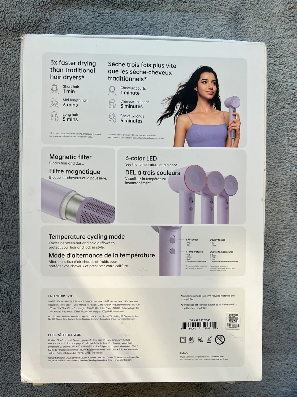 Laifen SE ionic hair dryer with diffuser – 3 nozzles + bag - photo 3