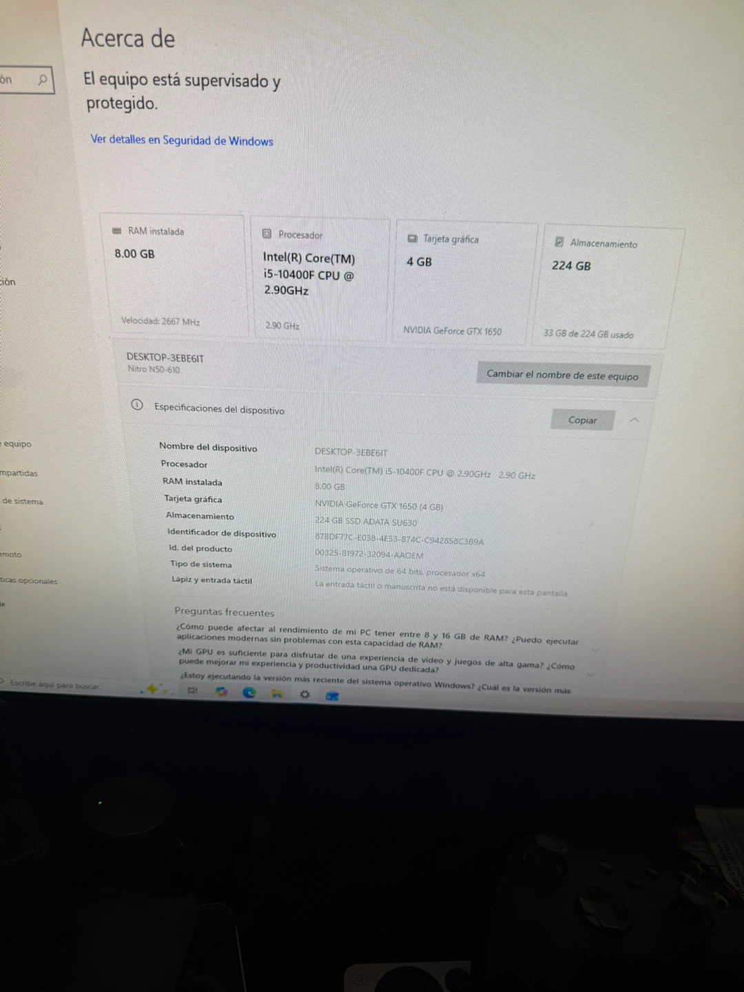 Acer Nitro N50-610 Gaming PC i5-10400F GTX 1650 - photo 4