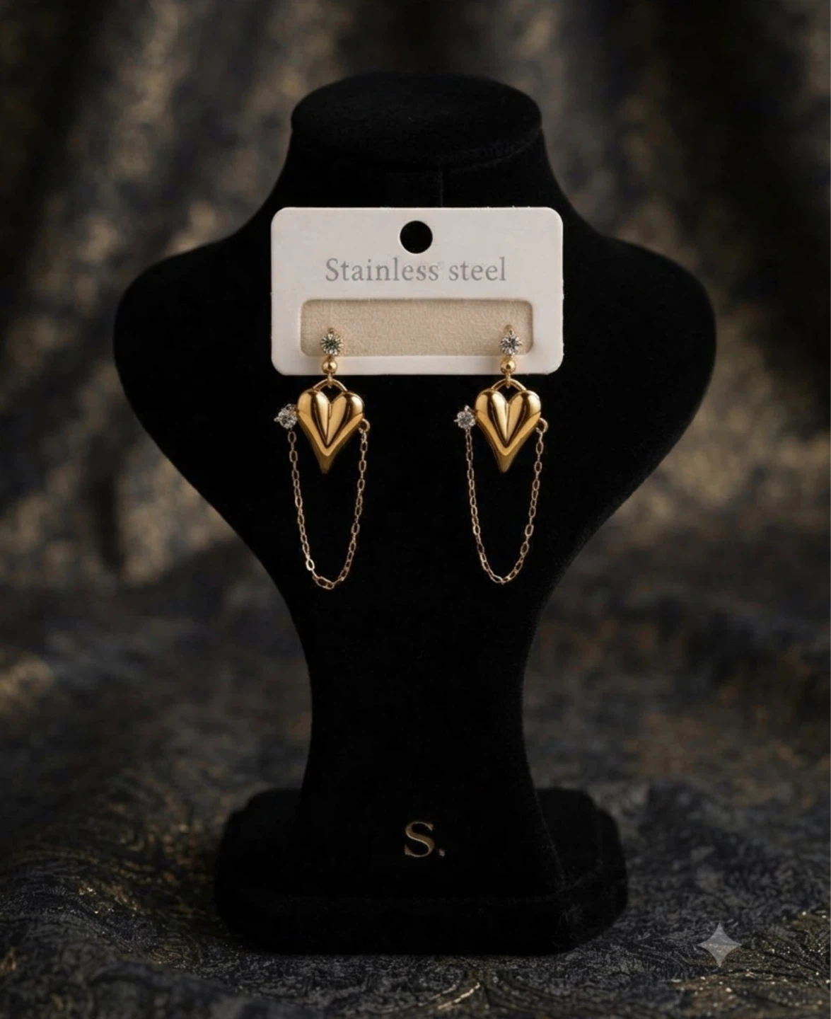 Gold Heart Chain Stainless Steel Earrings