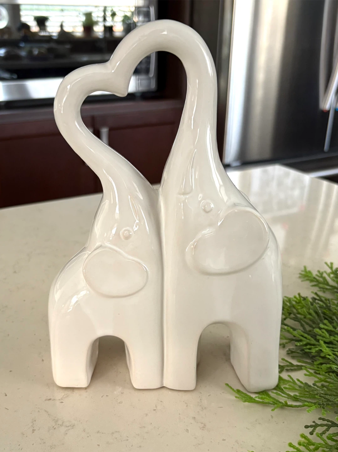 White Ceramic Elephant Couple Ornament