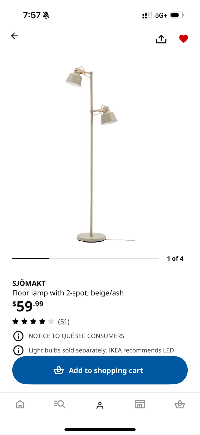 IKEA SJÖMAKT 2-Spot Floor Lamp, Never Used, Bulb Included