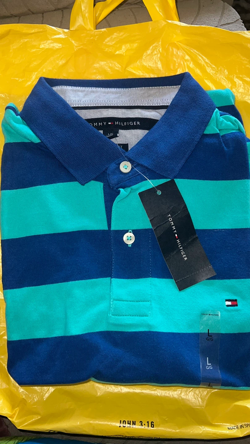New-Tommy Hilfiger Striped Polo Shirt Large