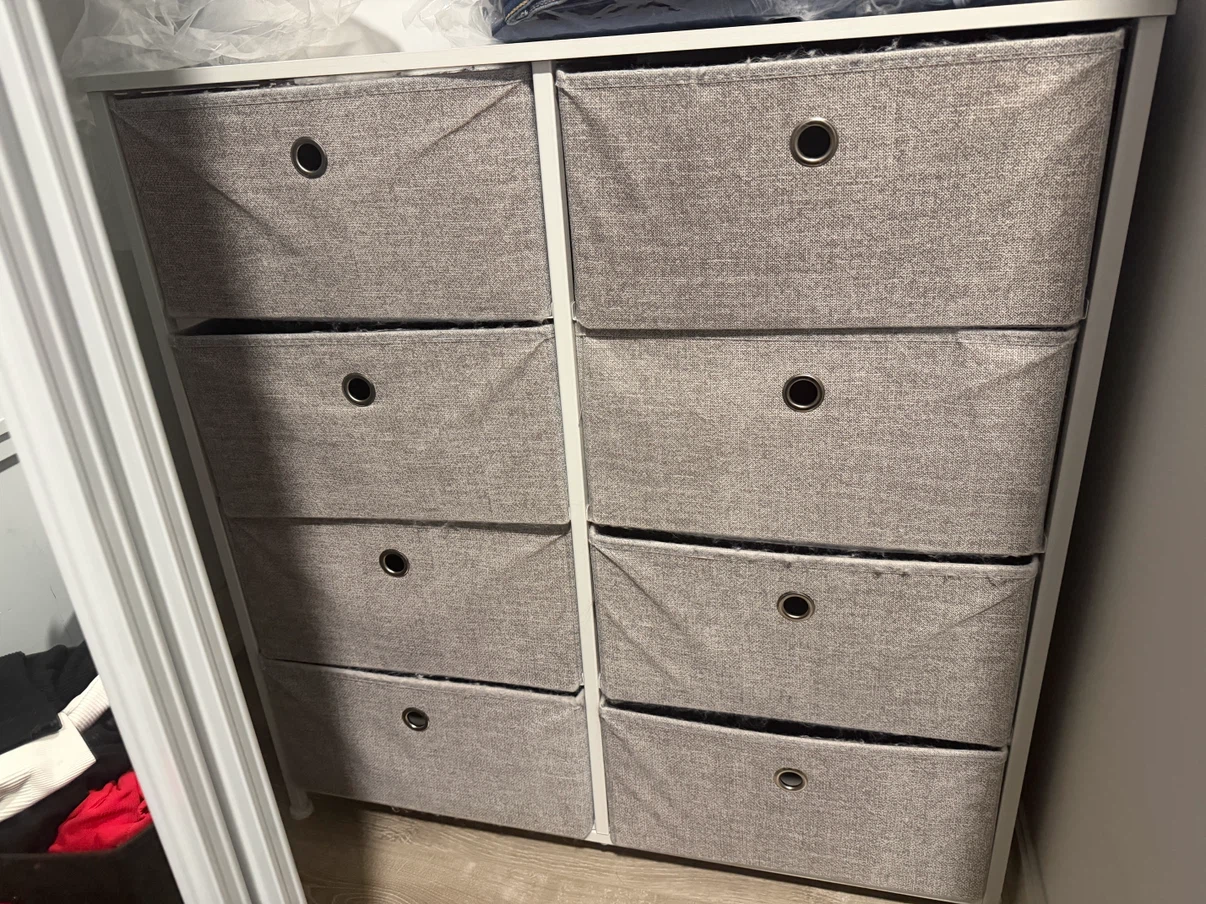 8-Drawer Fabric Dresser White and Grey