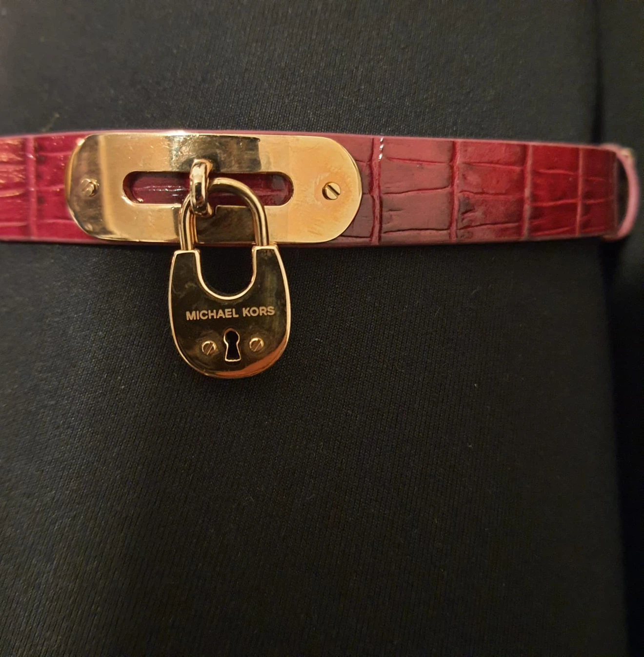 Michael Kors Red Croc-Embossed Leather Belt