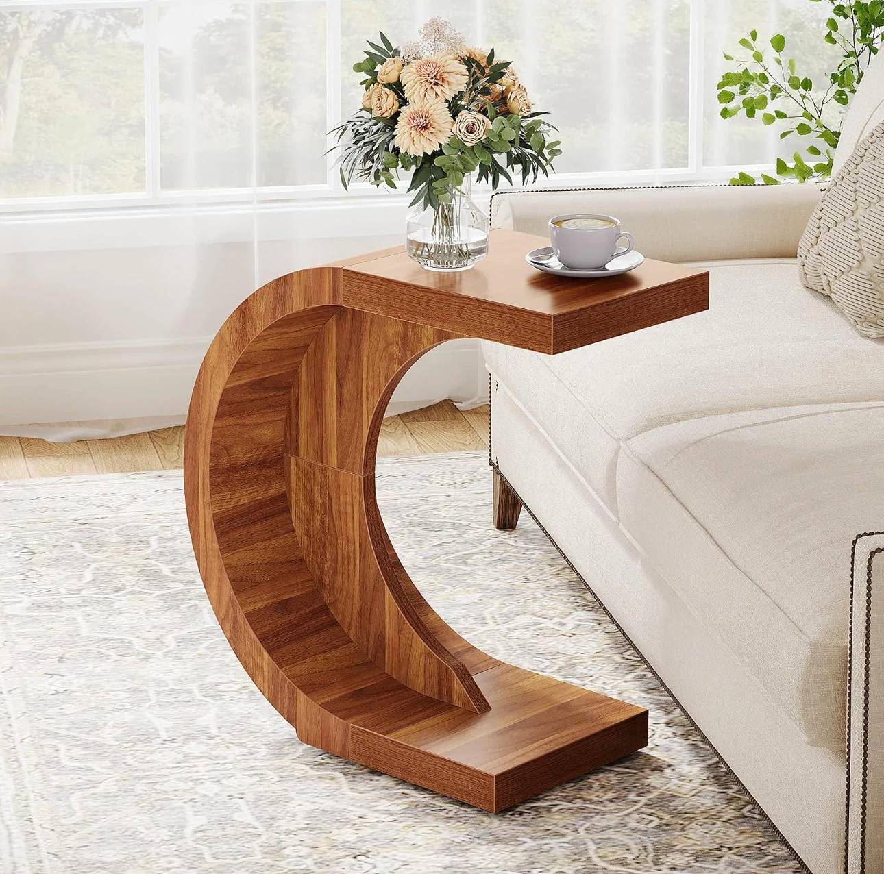 C-Shaped Side Table, Walnut Finish