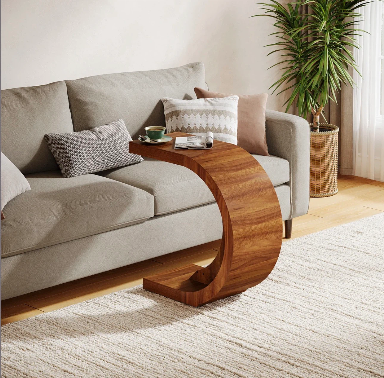 C-Shaped Side Table, Walnut Finish - photo 2