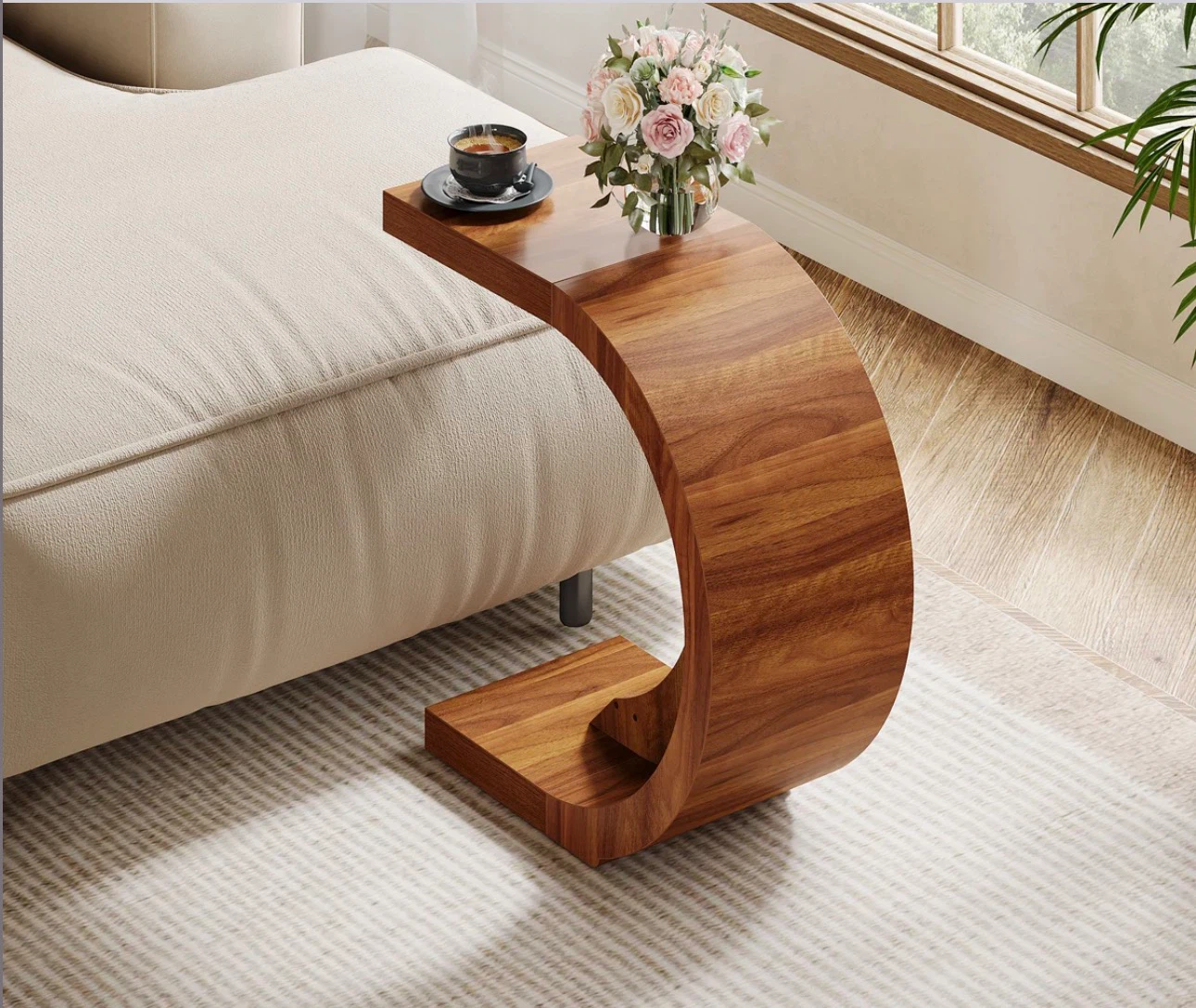 C-Shaped Side Table, Walnut Finish - photo 3