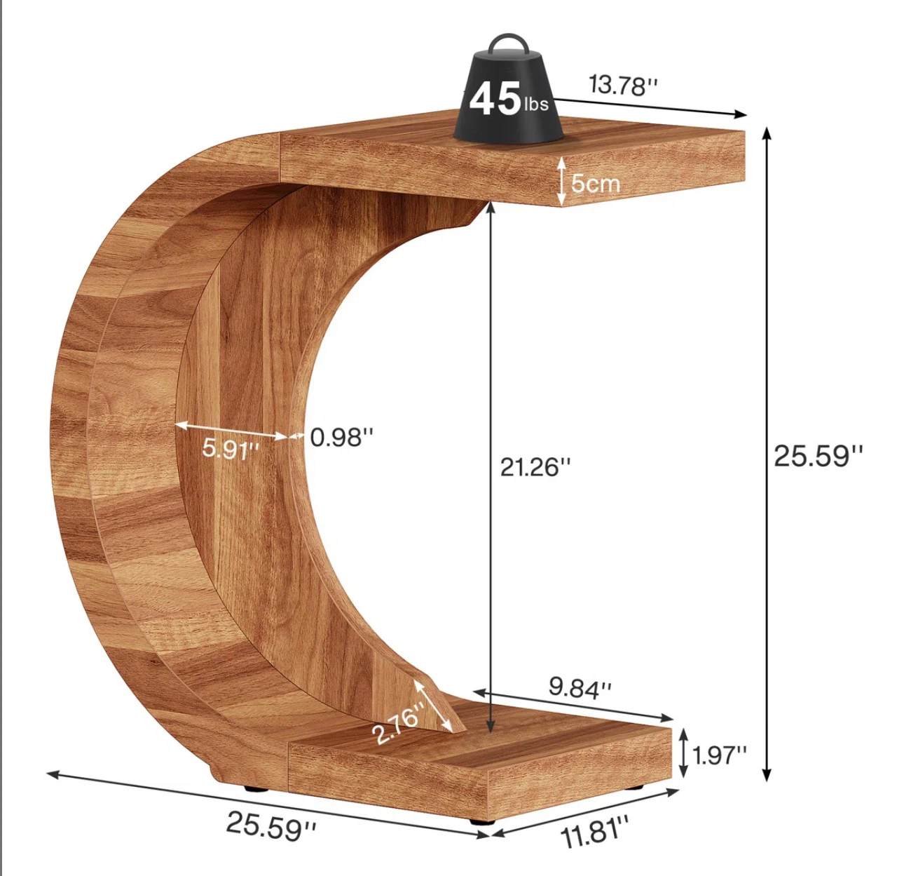 C-Shaped Side Table, Walnut Finish - photo 5
