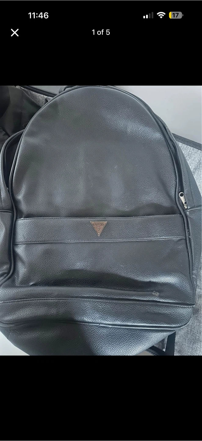 Guess black leather-look backpack