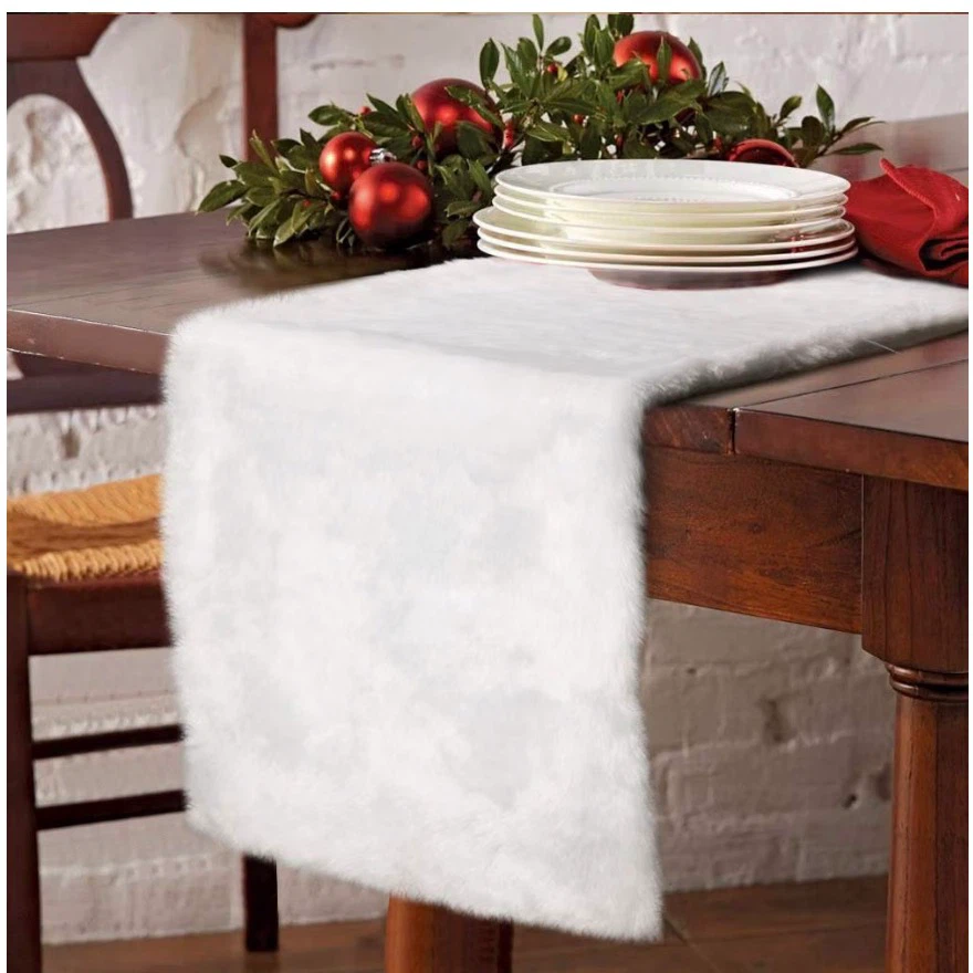 Luxury Christmas Table Runner Snowy White