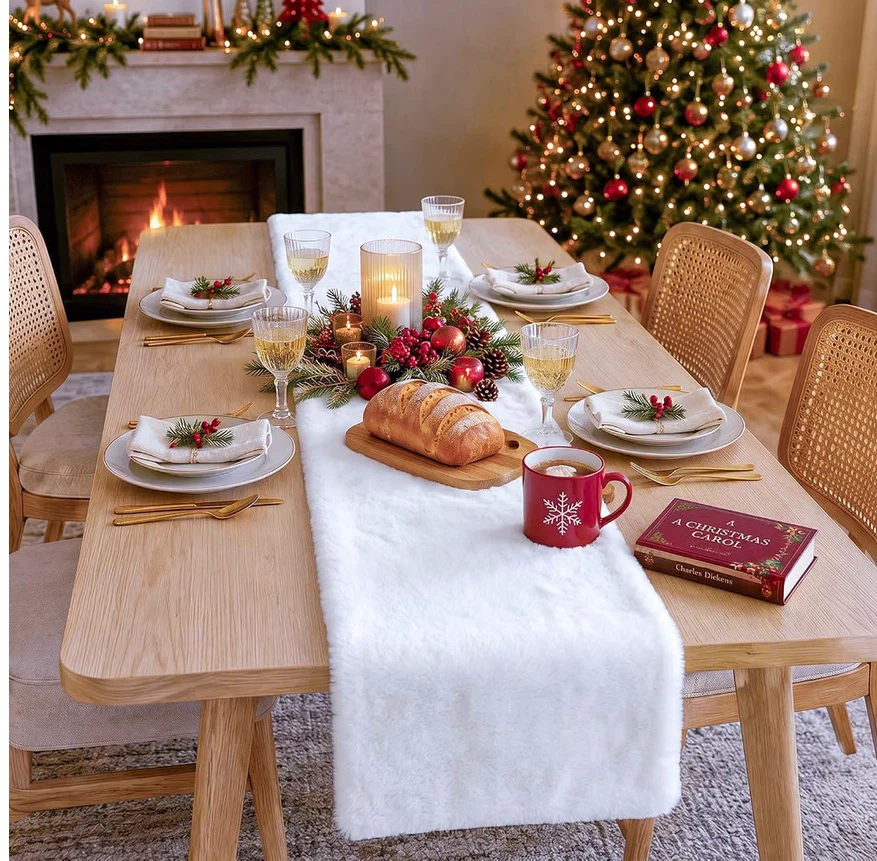 Luxury Christmas Table Runner Snowy White - photo 5
