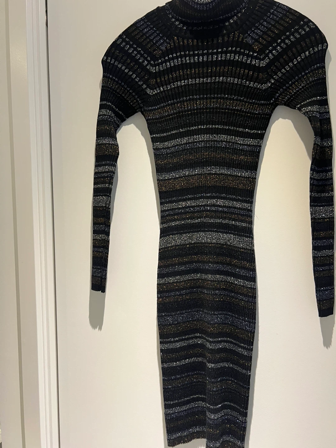 Ribbed Turtleneck Metallic Striped Dress - photo 2
