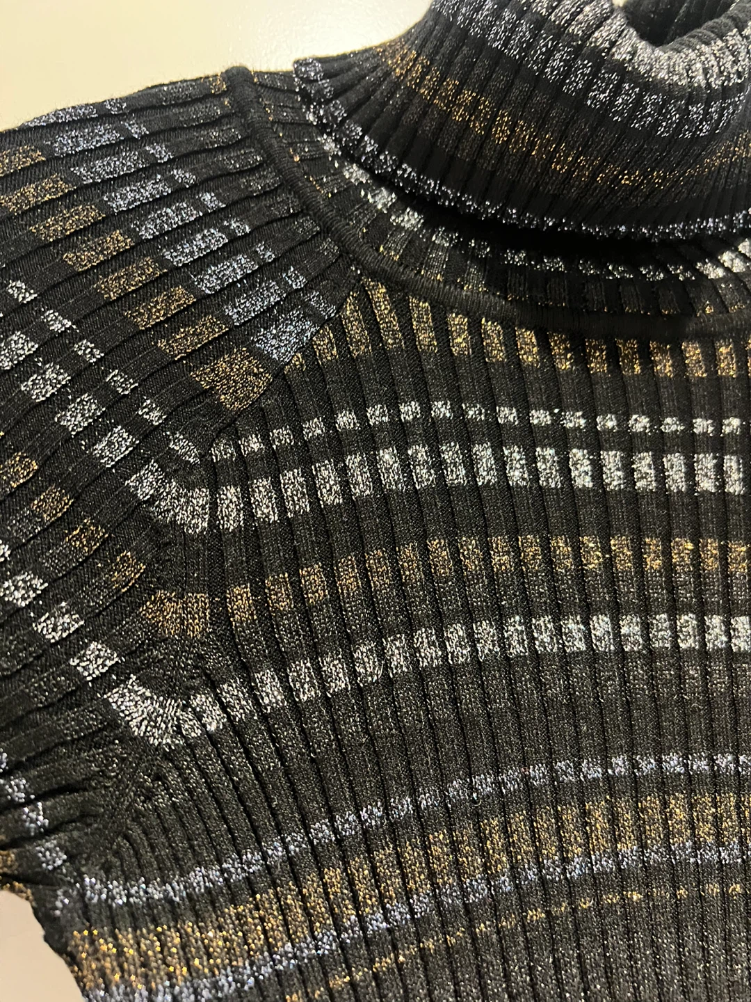 Ribbed Turtleneck Metallic Striped Dress - photo 3