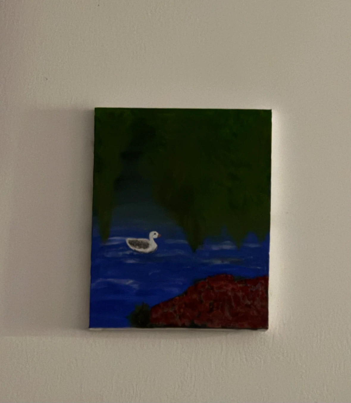 Hand-painted duck on pond canvas art - photo 2