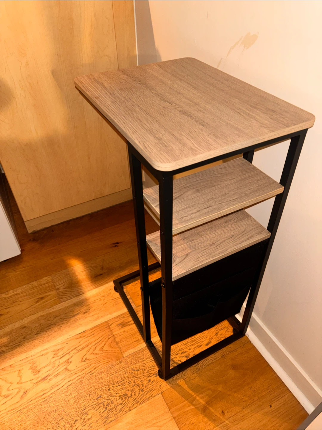 C-Shaped End Table with Storage Shelves