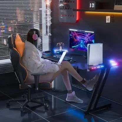 HLDIRECT 47 Inch Z-Shaped Gaming Desk with LED - photo 2