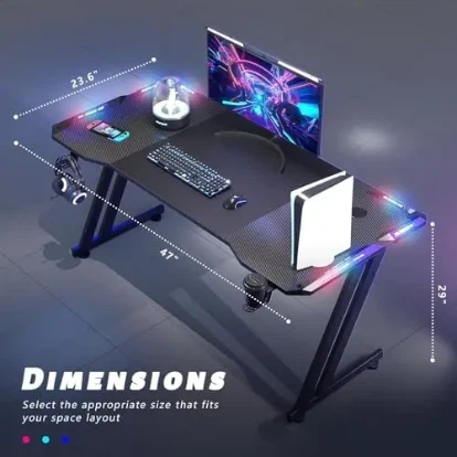 HLDIRECT 47 Inch Z-Shaped Gaming Desk with LED - photo 3