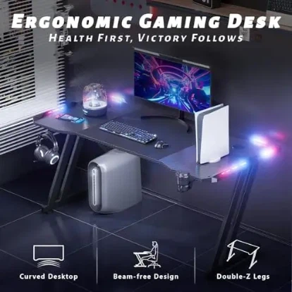 HLDIRECT 47 Inch Z-Shaped Gaming Desk with LED - photo 4