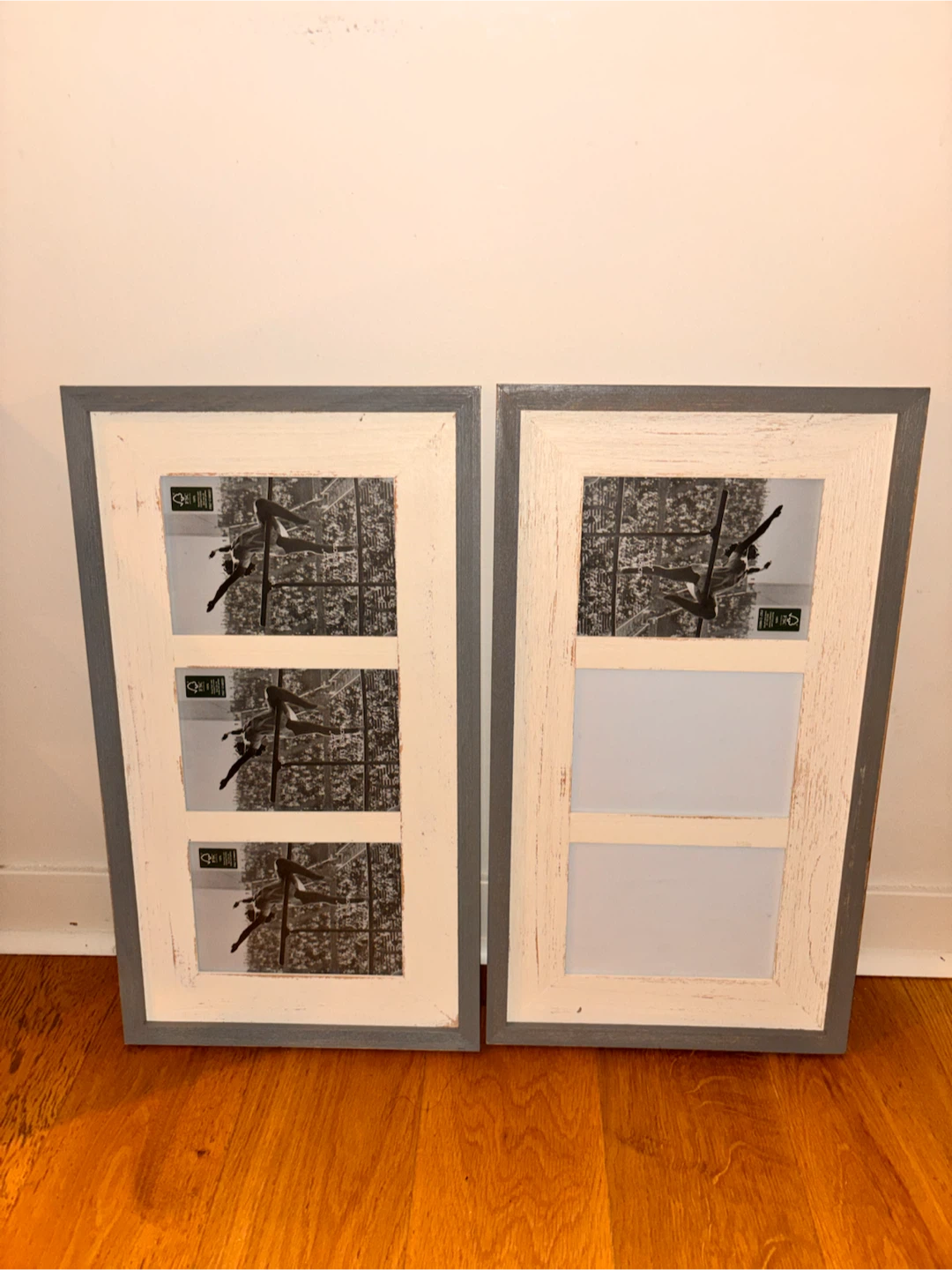 Two rustic triple photo frames