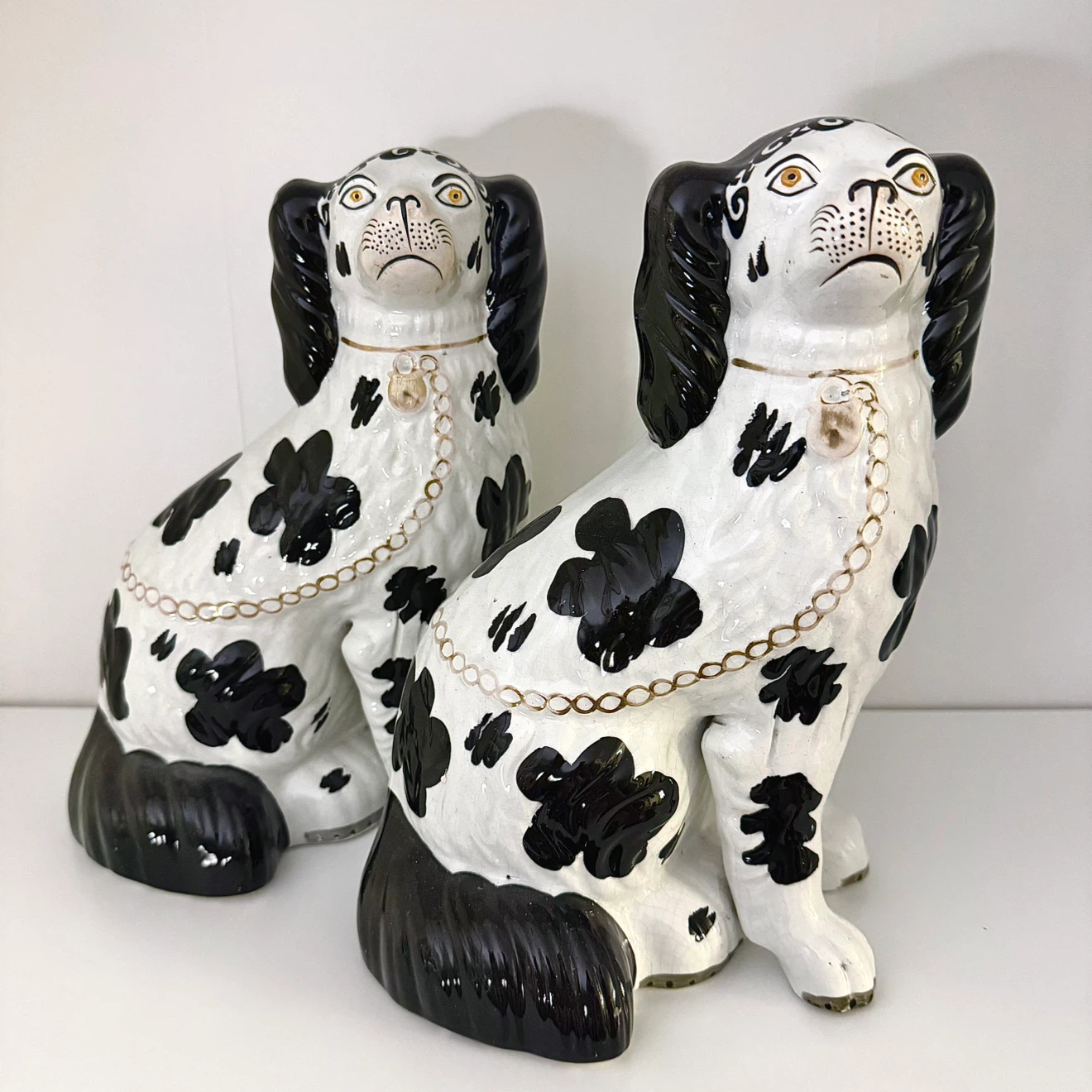 Antique Victorian large Staffordshire spaniel mantle figurines