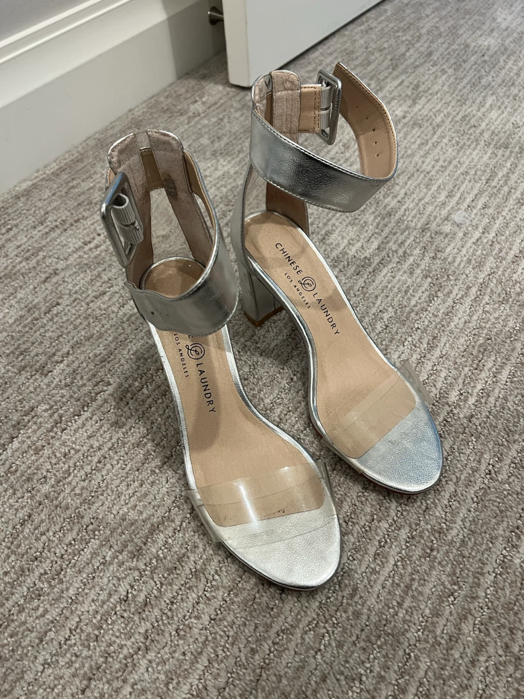 Chinese Laundry Silver Block Heel Sandals Size 7