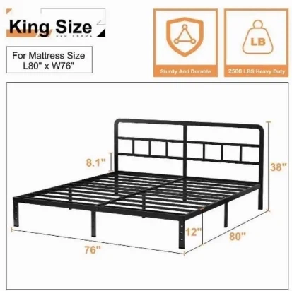 HusLeephu King Bed Frame with Headboard – 12 Inch - photo 2