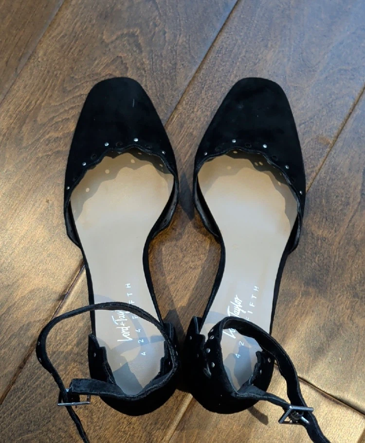 Lord + Taylor Black Suede Block Heel Sandals Size 8M