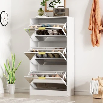 Wood Shoe Storage Cabinet with 3 Mirrored Drawers - photo 2