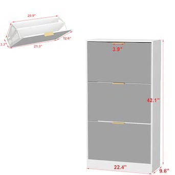 Wood Shoe Storage Cabinet with 3 Mirrored Drawers - photo 3