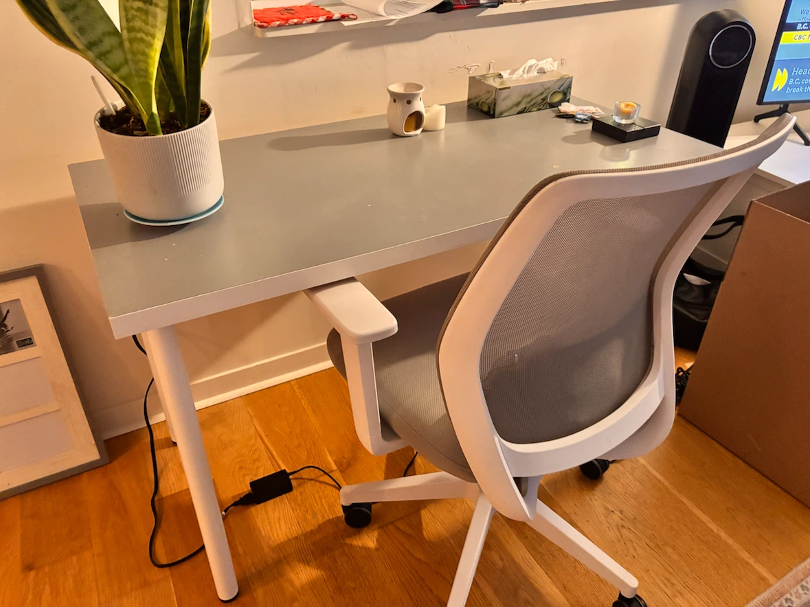 Minimalist white and grey home office desk