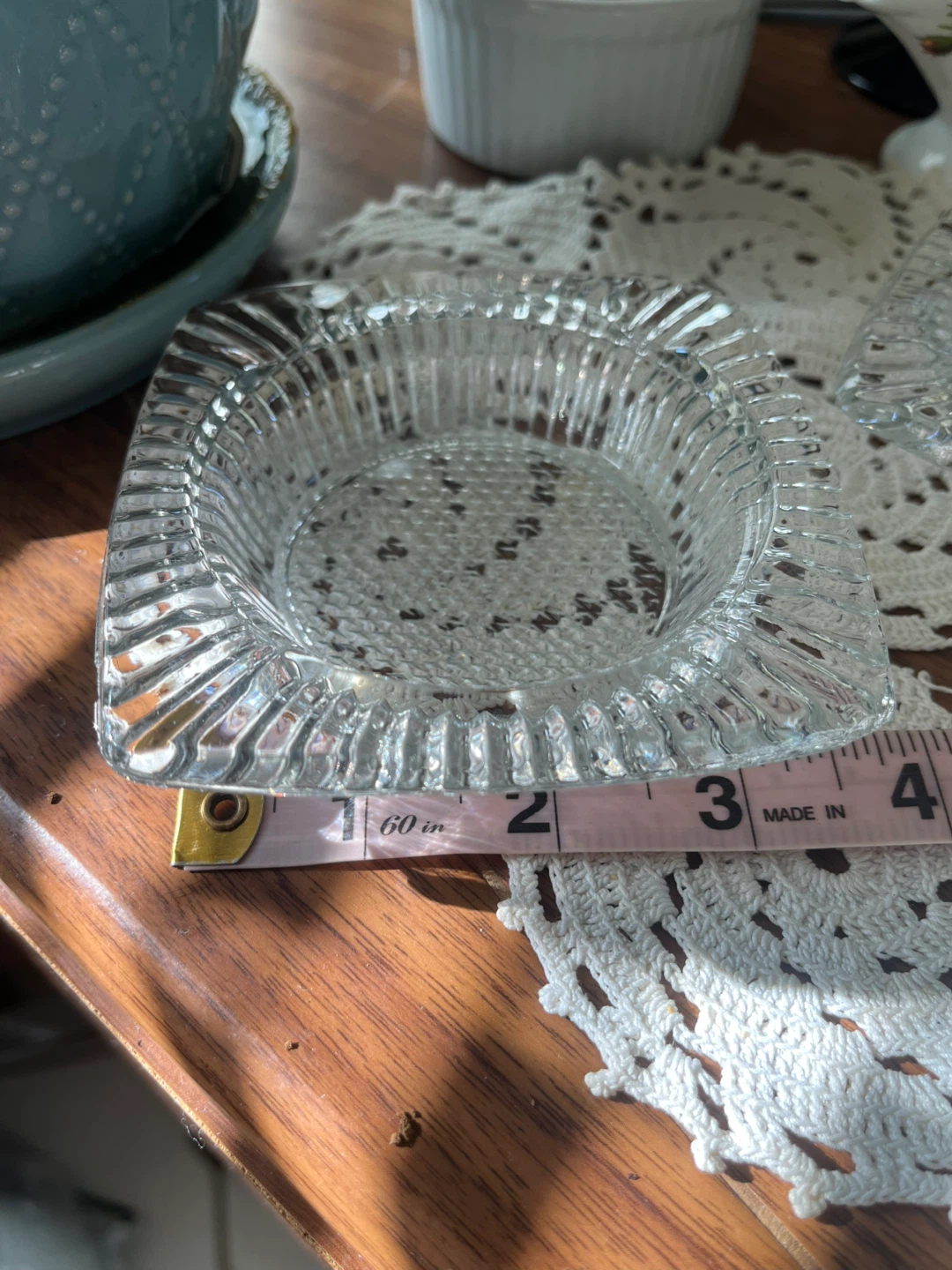 MCM Vintage Pressed Clear Glass Square Ashtrays, pair - photo 4