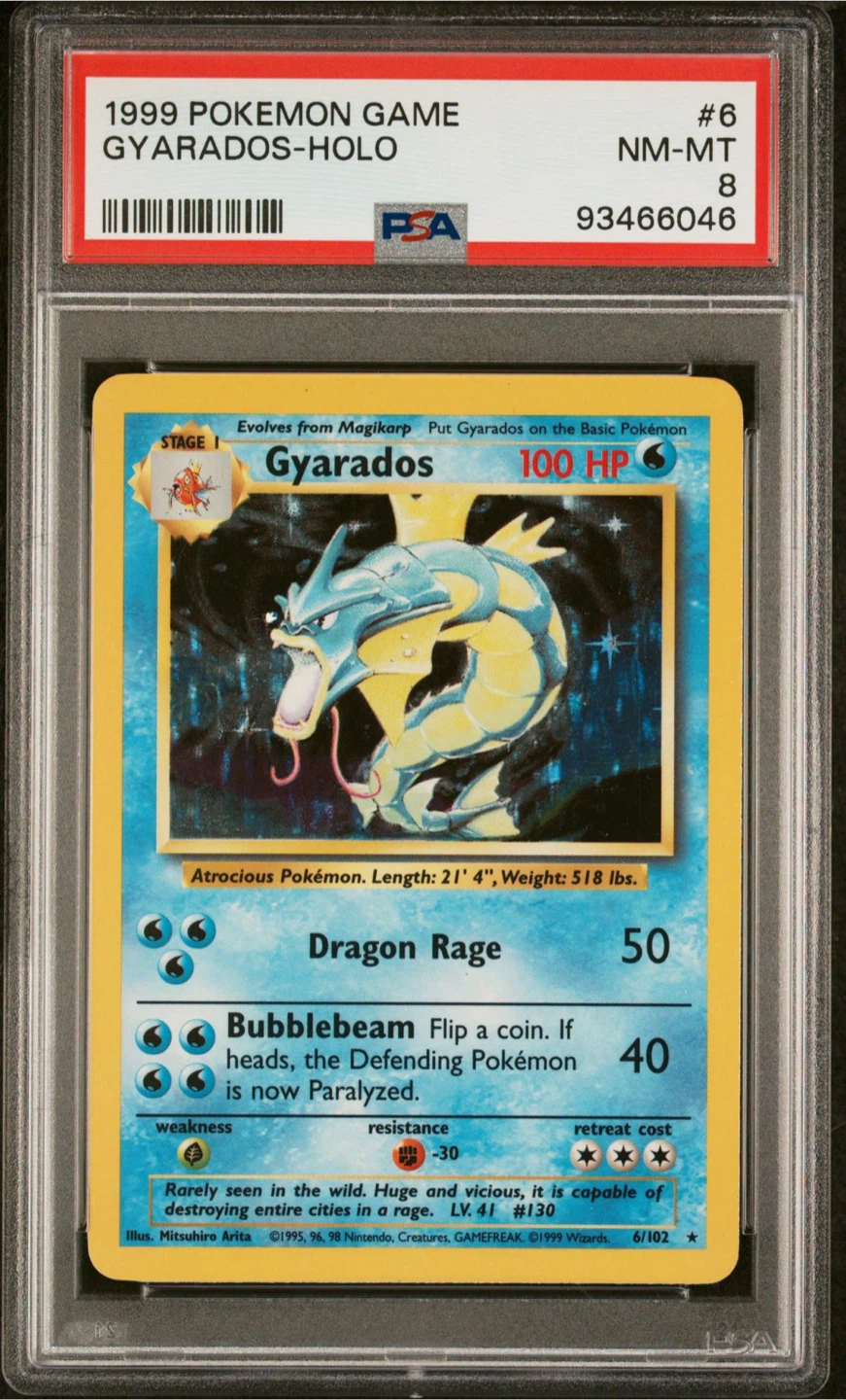 1999 Pokemon Base Set Gyarados Holo PSA 8
