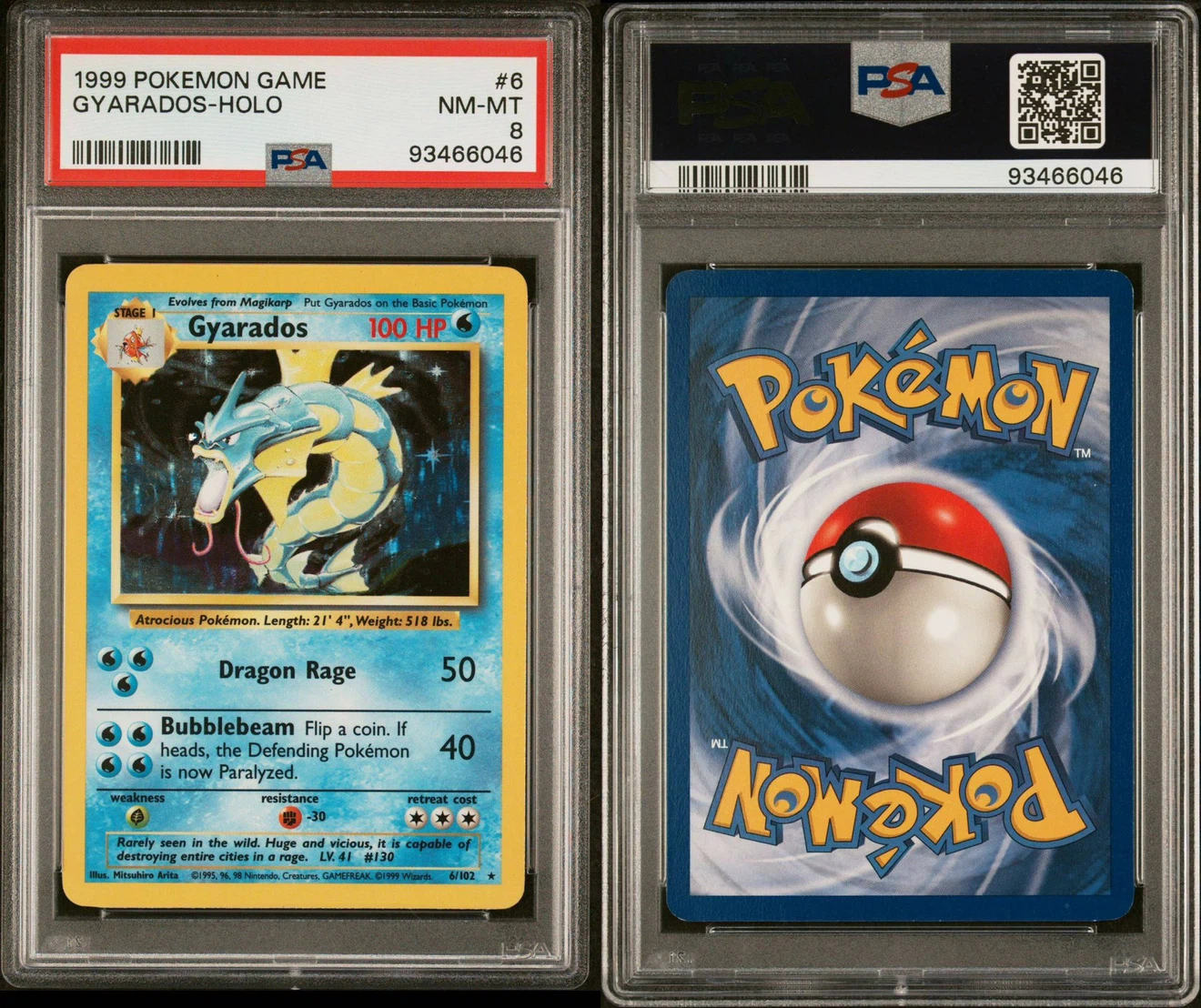 1999 Pokemon Base Set Gyarados Holo PSA 8 - photo 3