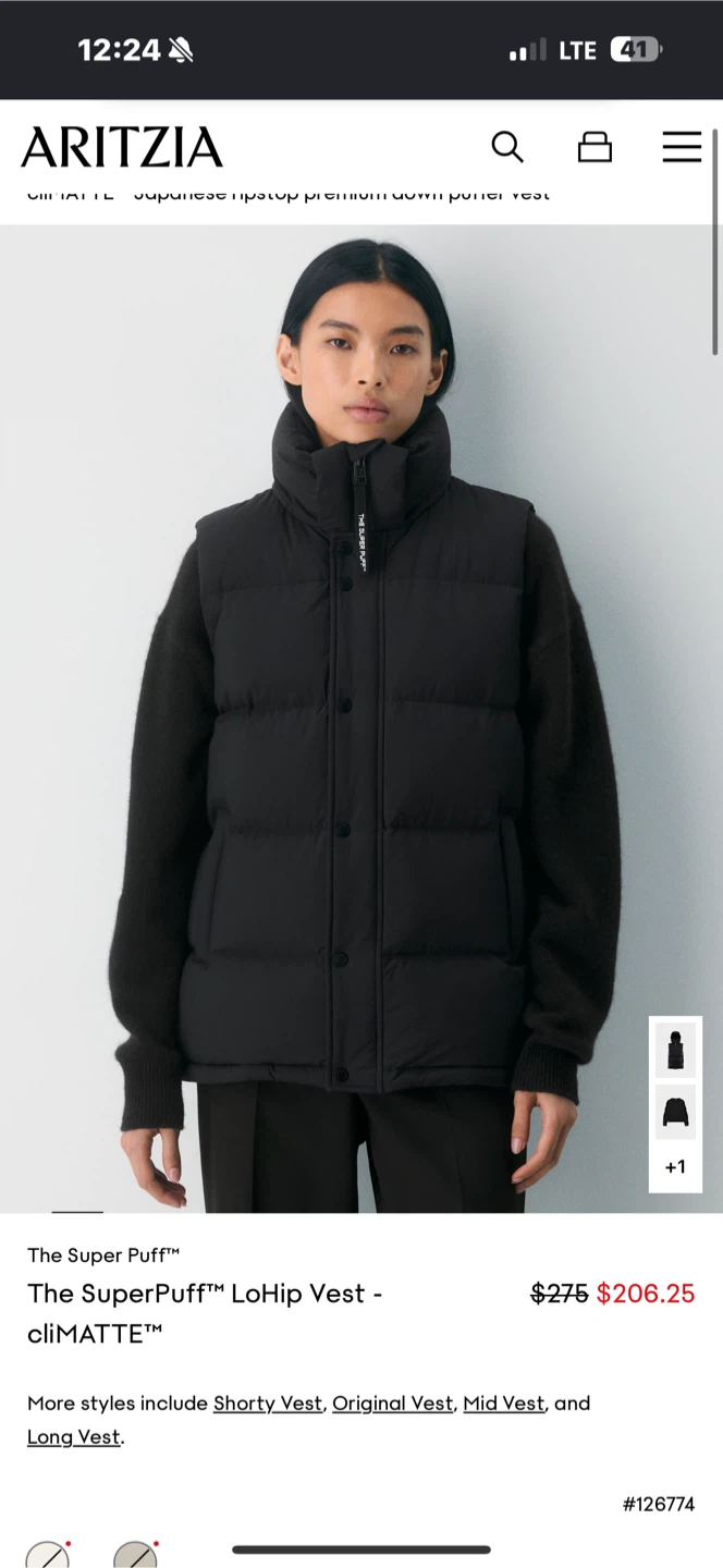 Black Aritzia SuperPuff LoHip Vest - photo 5