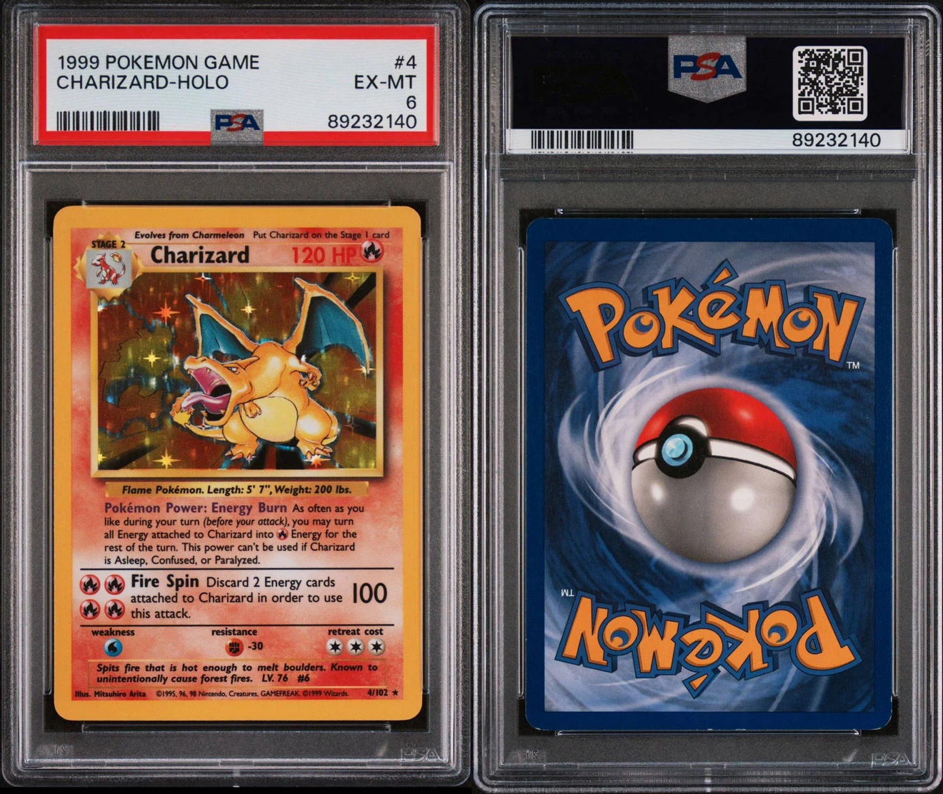 1999 Pokemon Base Set Charizard Holo PSA 6 - photo 3
