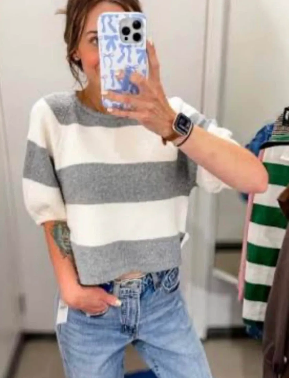 Striped Short Sleeve Sweater
