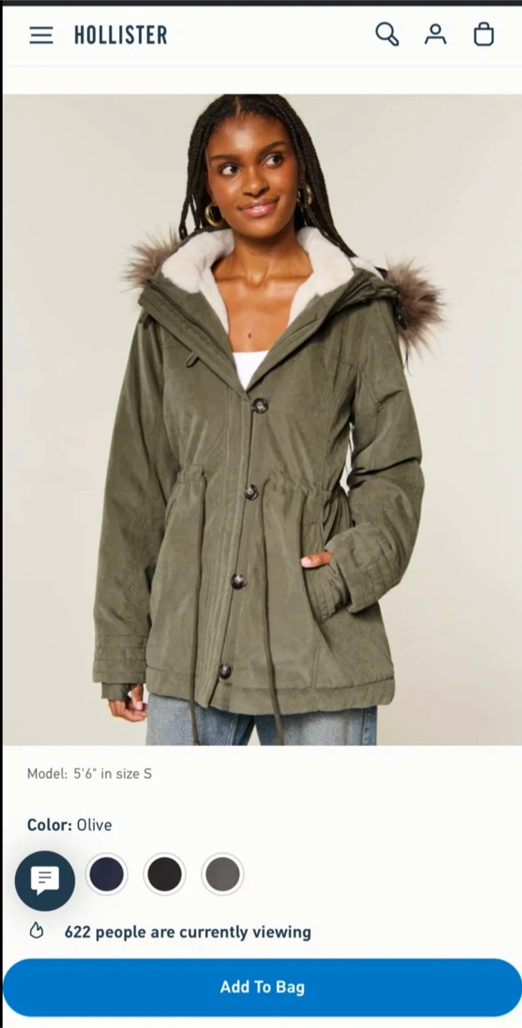 Hollister Faux Fur Lined Parka Olive - photo 4