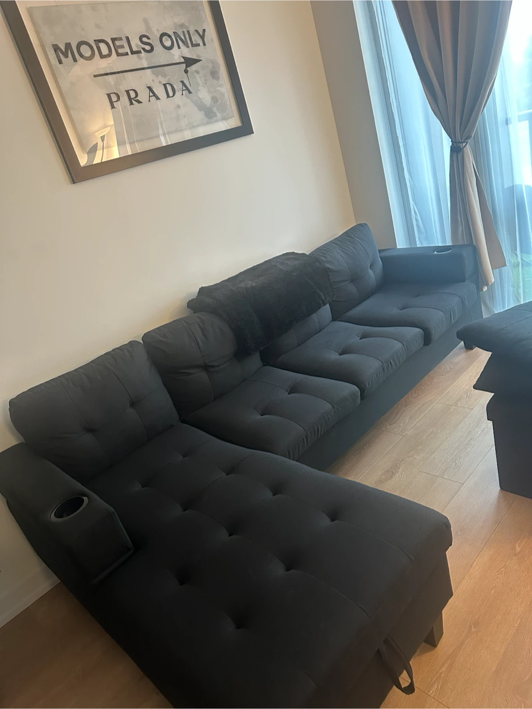 Black Sectional Sofa with Storage