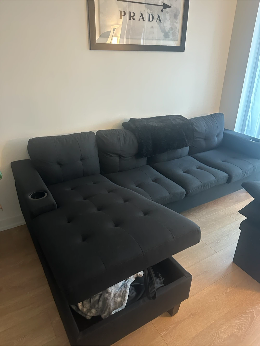 Black Sectional Sofa with Storage - photo 2
