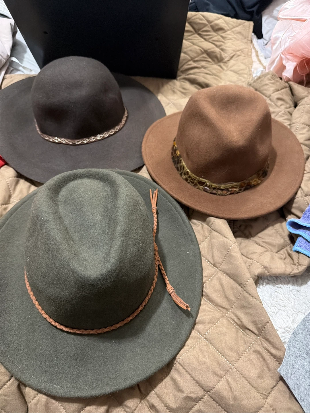 Set of 3 Felt Fedora Hats