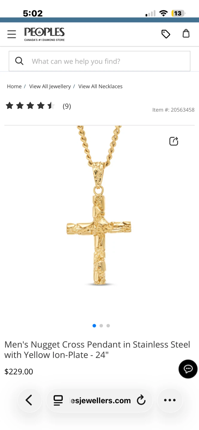 Peoples Men's Nugget Cross Pendant with 24" Chain - photo 2