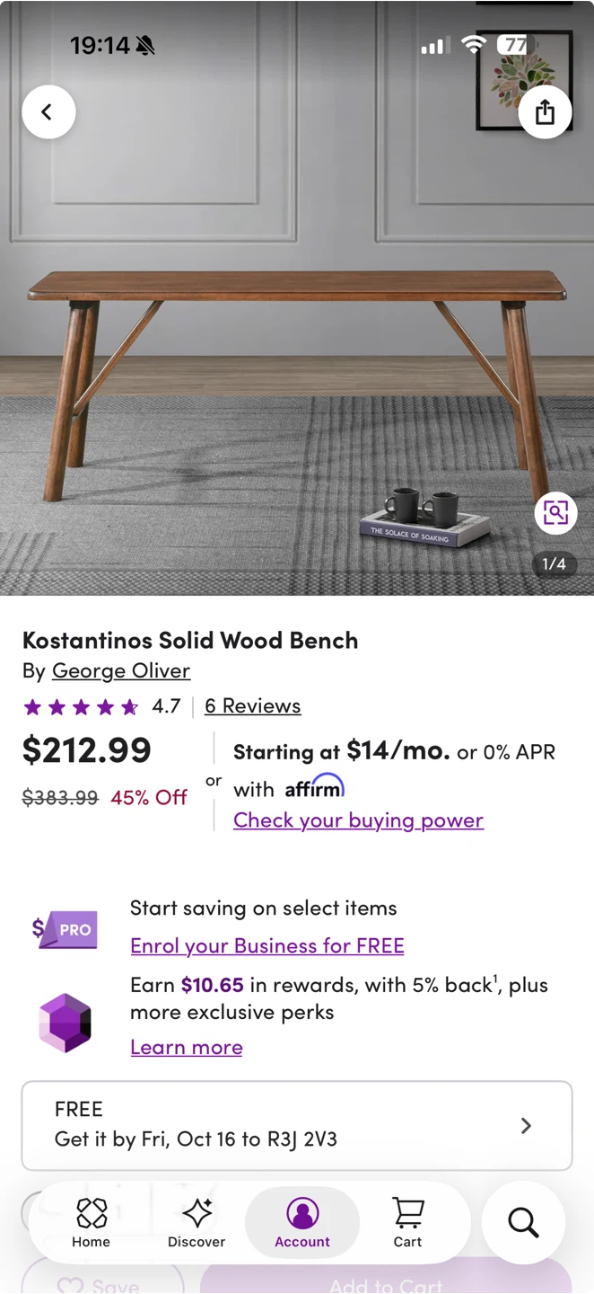 New In Box Solid Wood Bench. - photo 2