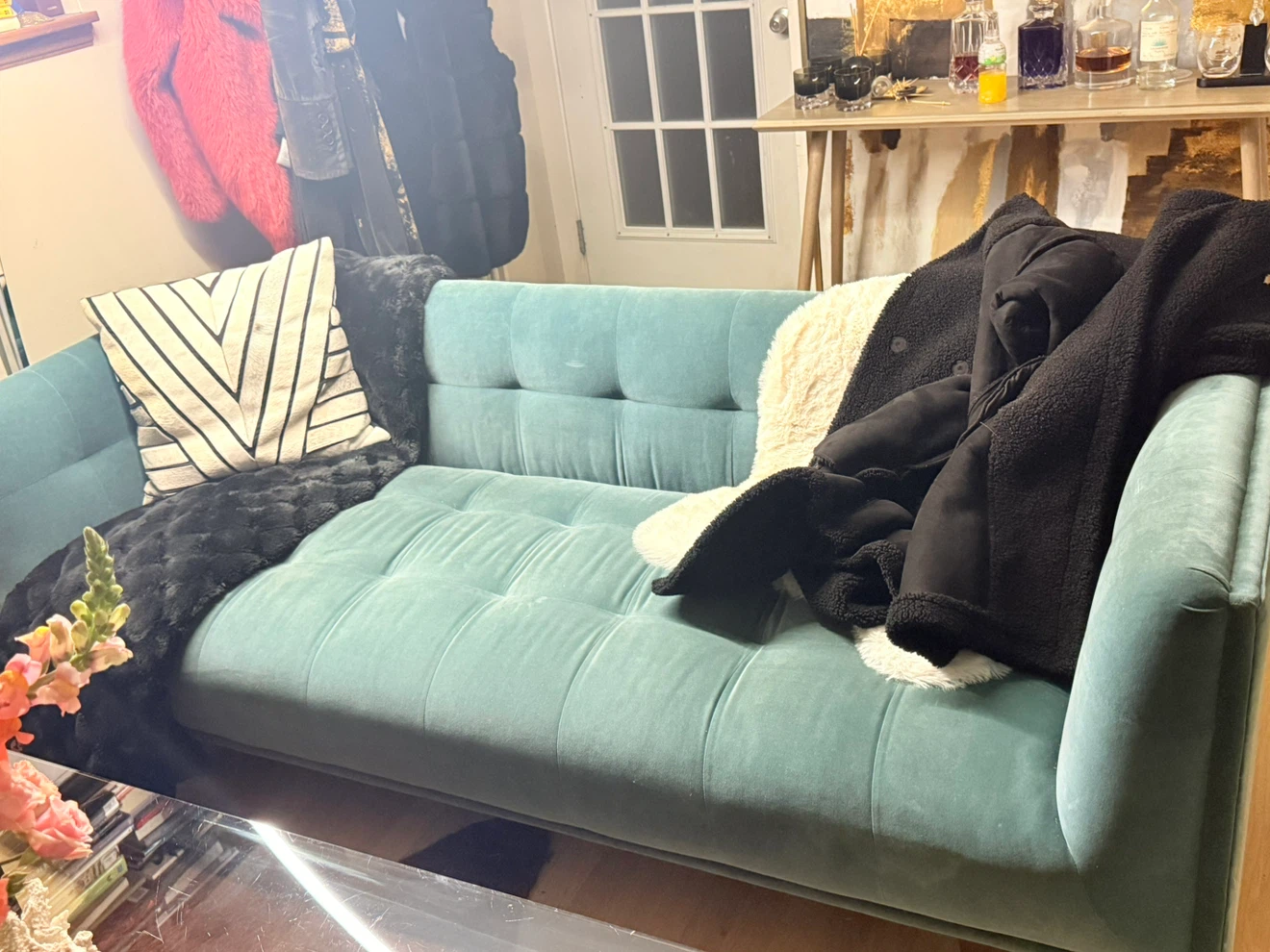 Article Cirrus Pacific Blue Velvet Sofa – Discontinued - photo 2