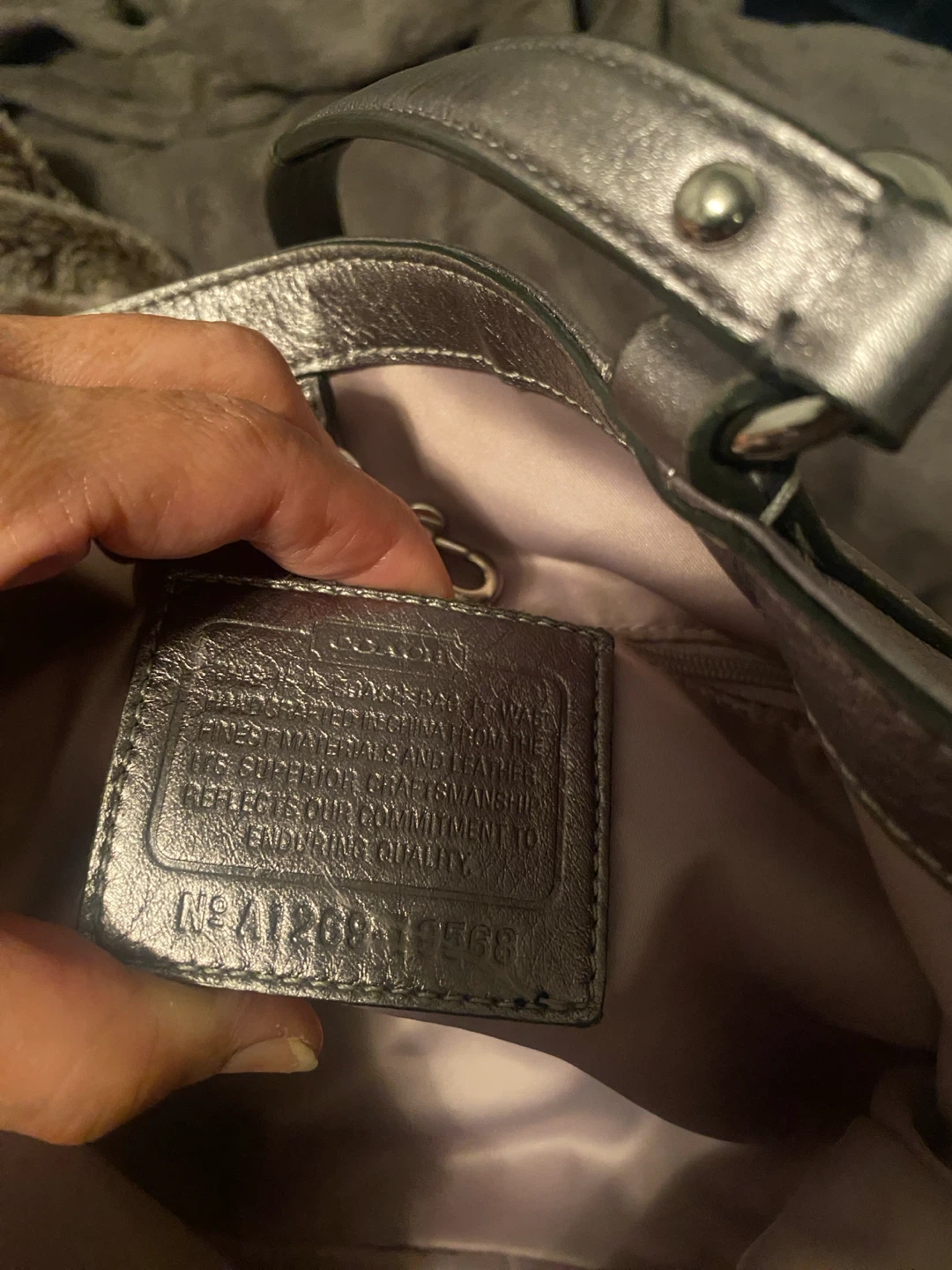 Coach Metallic Silver Leather Tote Bag
