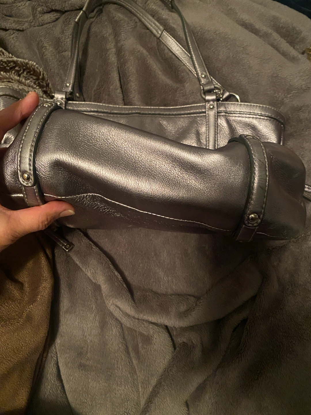 Coach Metallic Silver Leather Tote Bag - photo 5