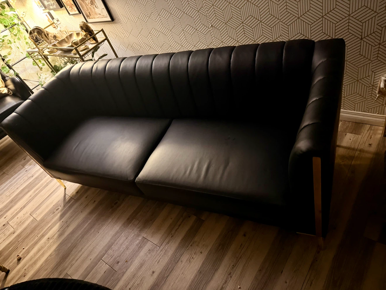 Modern Black Velvet Sofa with Gold Legs - photo 3